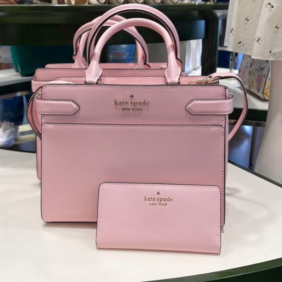Kate Spade Staci Medium Satchel & Staci Large Slim Bifold Wallet Chalk Pink - Picture 2 of 16